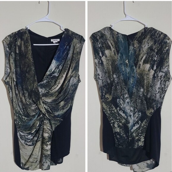 Helmut Lang|Silk Marbled Sleeveless Wrap Twist Top, MEDIUM - Picture 3 of 8